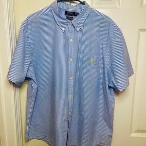 Polo by Ralph Lauren Men's Blue and White seersucker Shirt